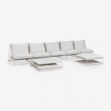 Ensemble De Canapés Modulaires Amaro 5 Pièces Avec Table D'appoint Et Pouf Convertible Blanc Gardenia - Sklum