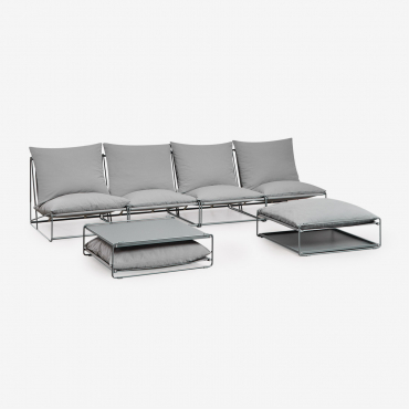 Ensemble De Jardin Avec Canapé Modulaire 4 Pièces, Table D'appoint Et Pouf Convertible Amaro Gris - Sklum