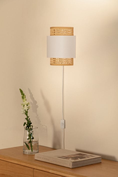 Applique murale en polyester et rotin Satu