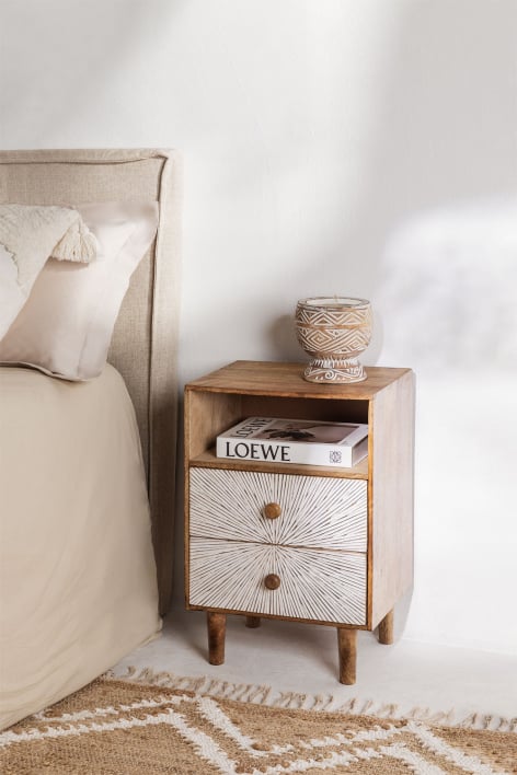 Pack de 2 tables de chevet 35x30 cm en bois de manguier Kaobany