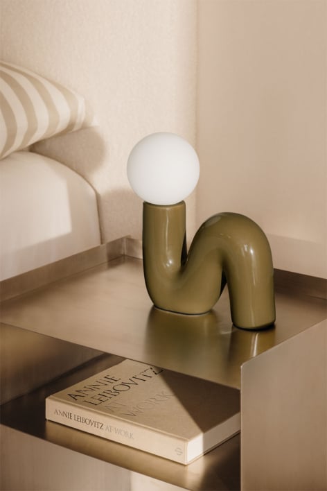 Lampe de table en céramique avec boule en verre Vireto - Vert Militaire Clair