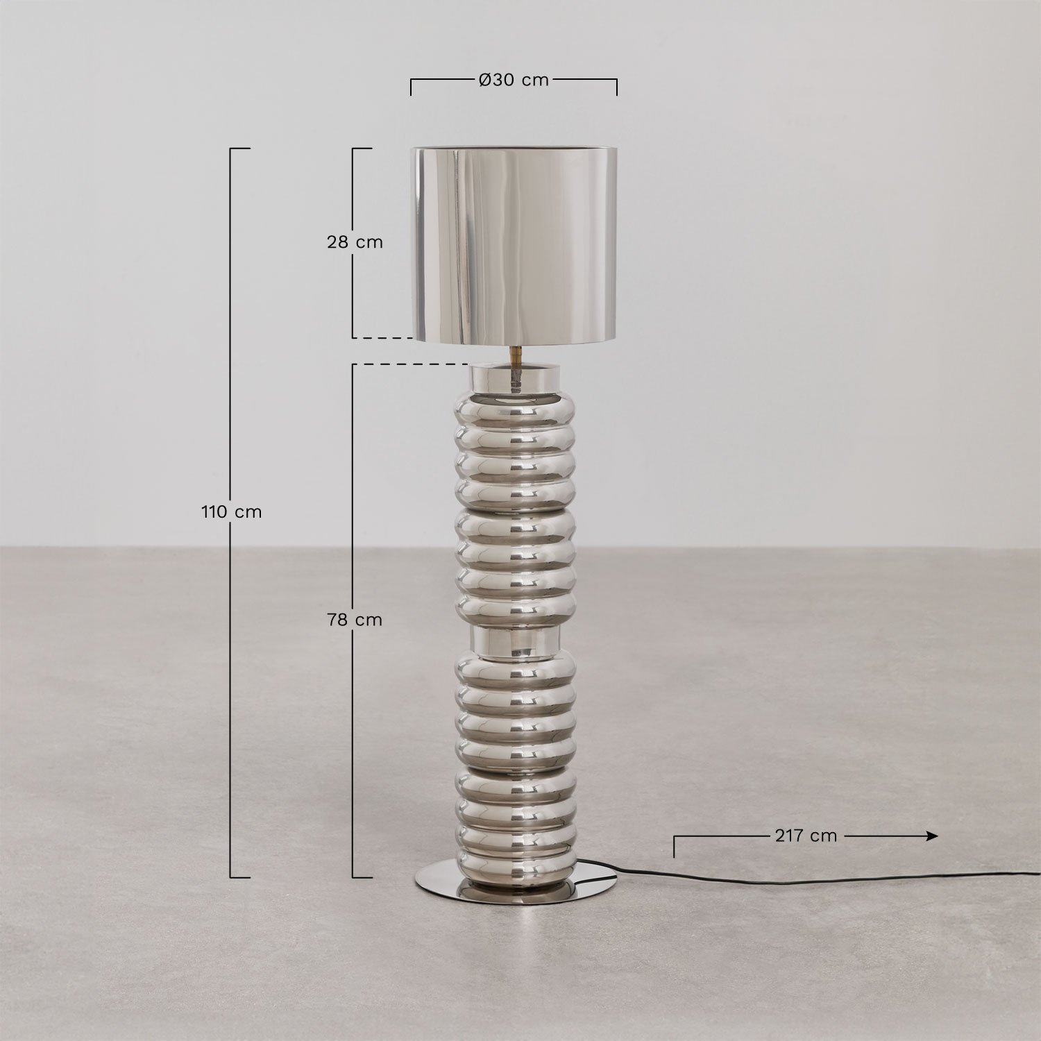 Lampe sur pied en fer Mole, mesures