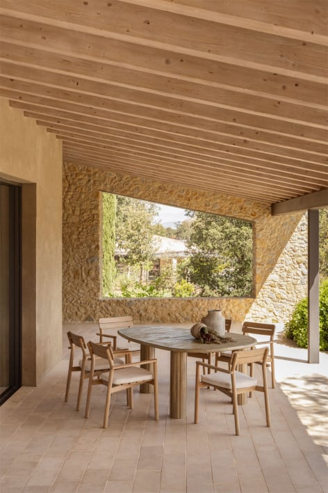 Table de jardin ovale en bois d'acacia Ginara - Acacia Marron Clair