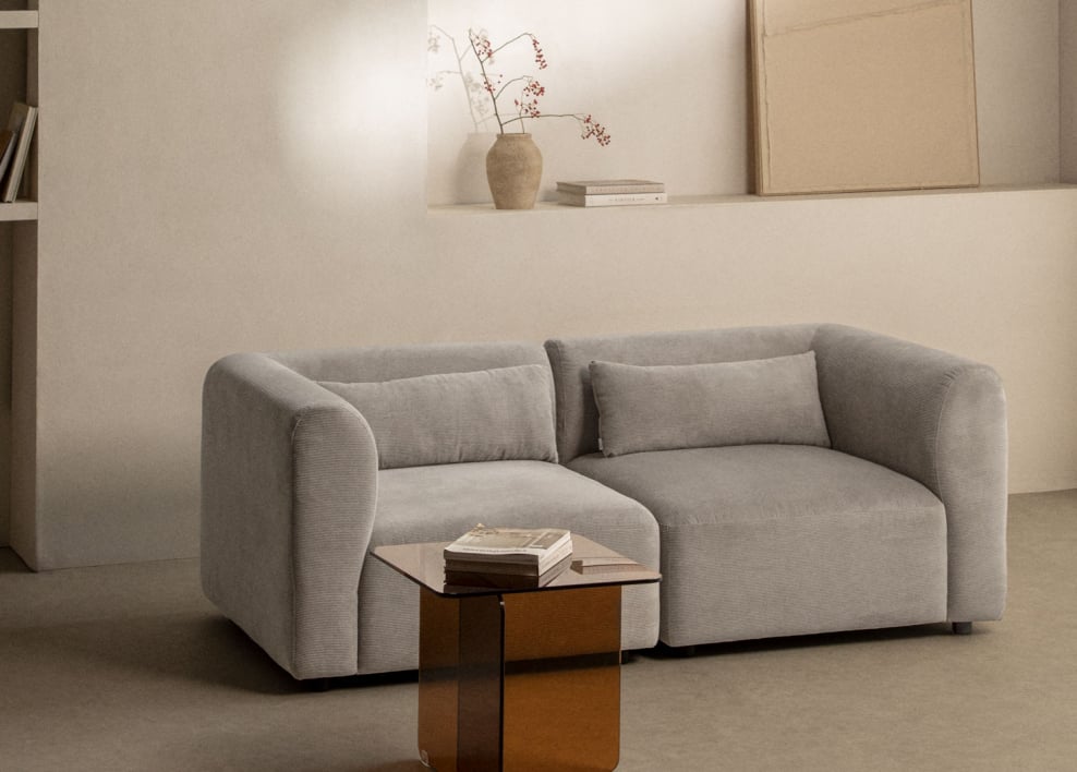 Canapé modulaire 2 pièces Fogler - Velours Côtelé Gris Taupe Clair