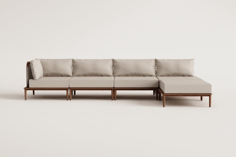 Canapé d'angle modulable 4 pièces et pouf Giulia en acacia