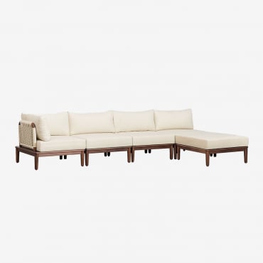 Canapé D'angle Modulable 4 Pièces Et Pouf Giulia En Acacia Beige Crème - Sklum