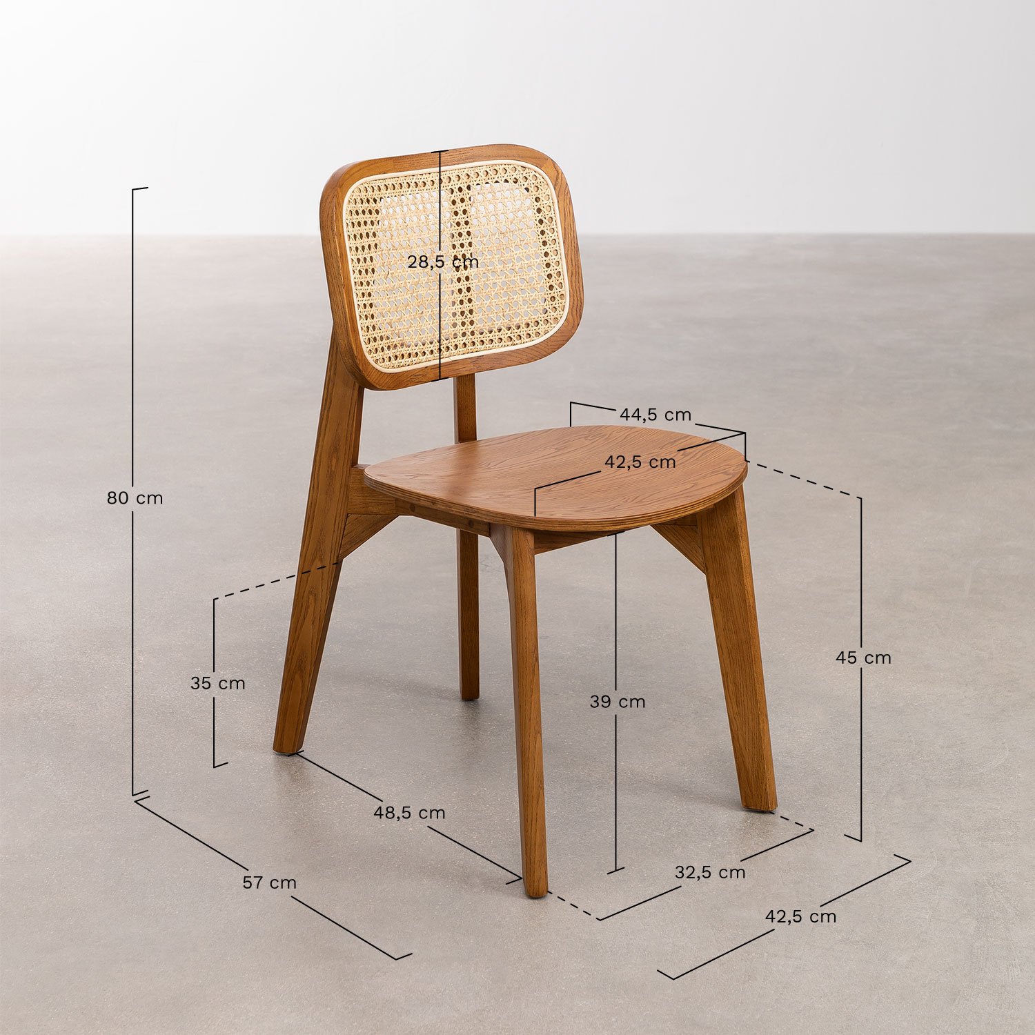 Lot de 2 chaises de salle à manger en bois Defne, mesures