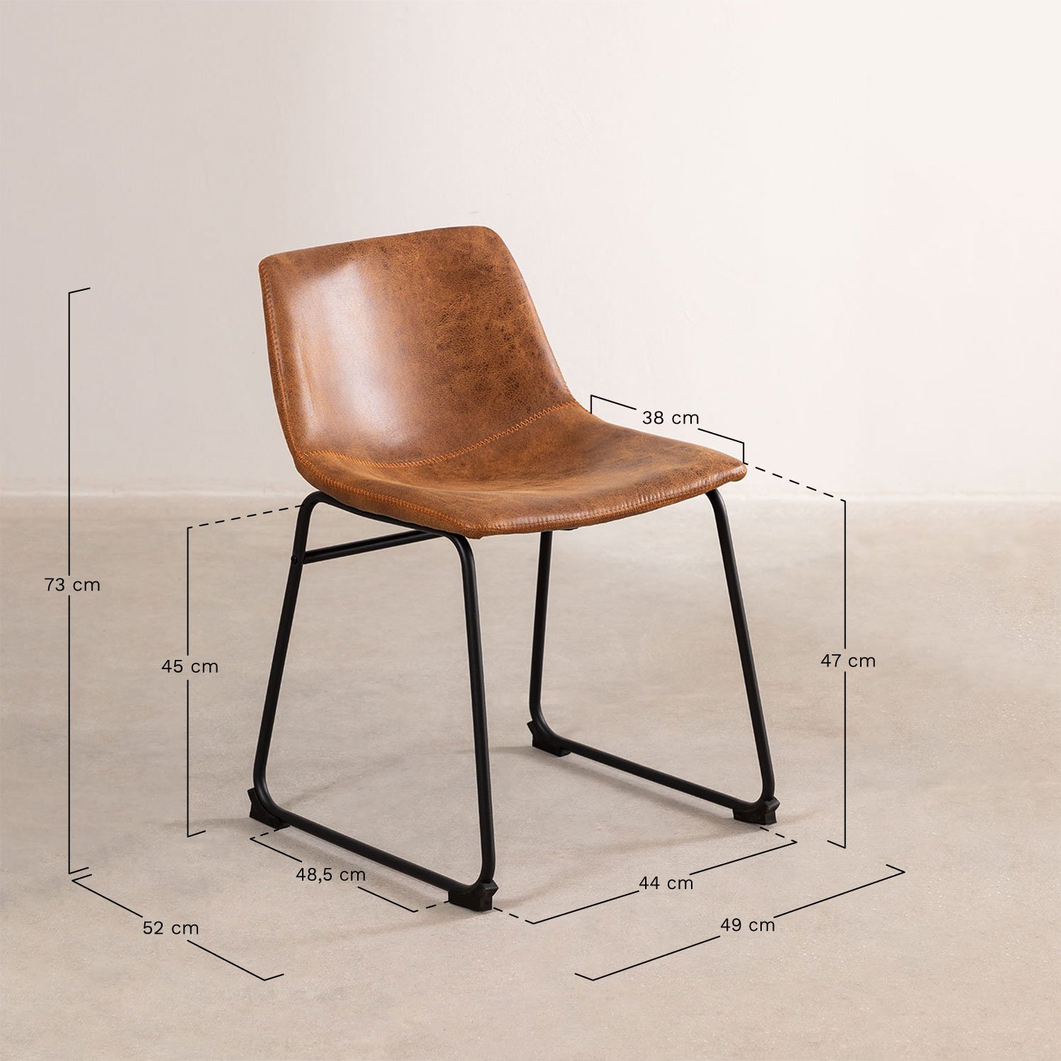 Pack de 2 chaises de salle à manger en similicuir Ody, mesures