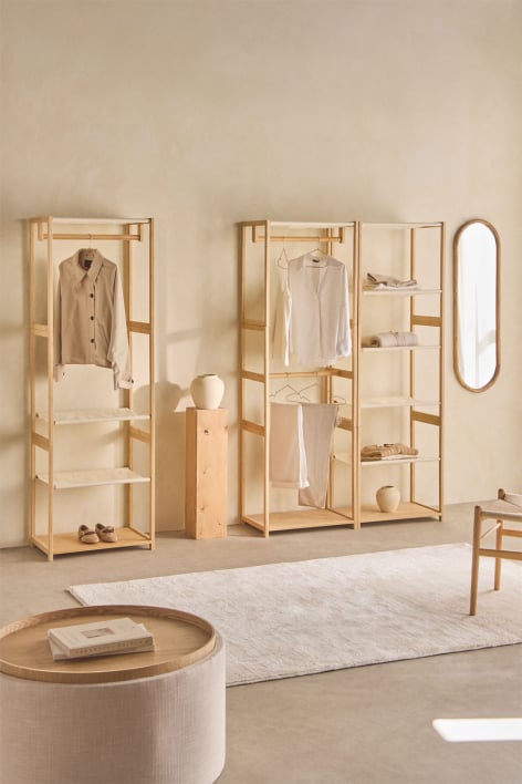 Armoire modulaire ouverte 3 pièces en bambou Deneb avec étagères et portant