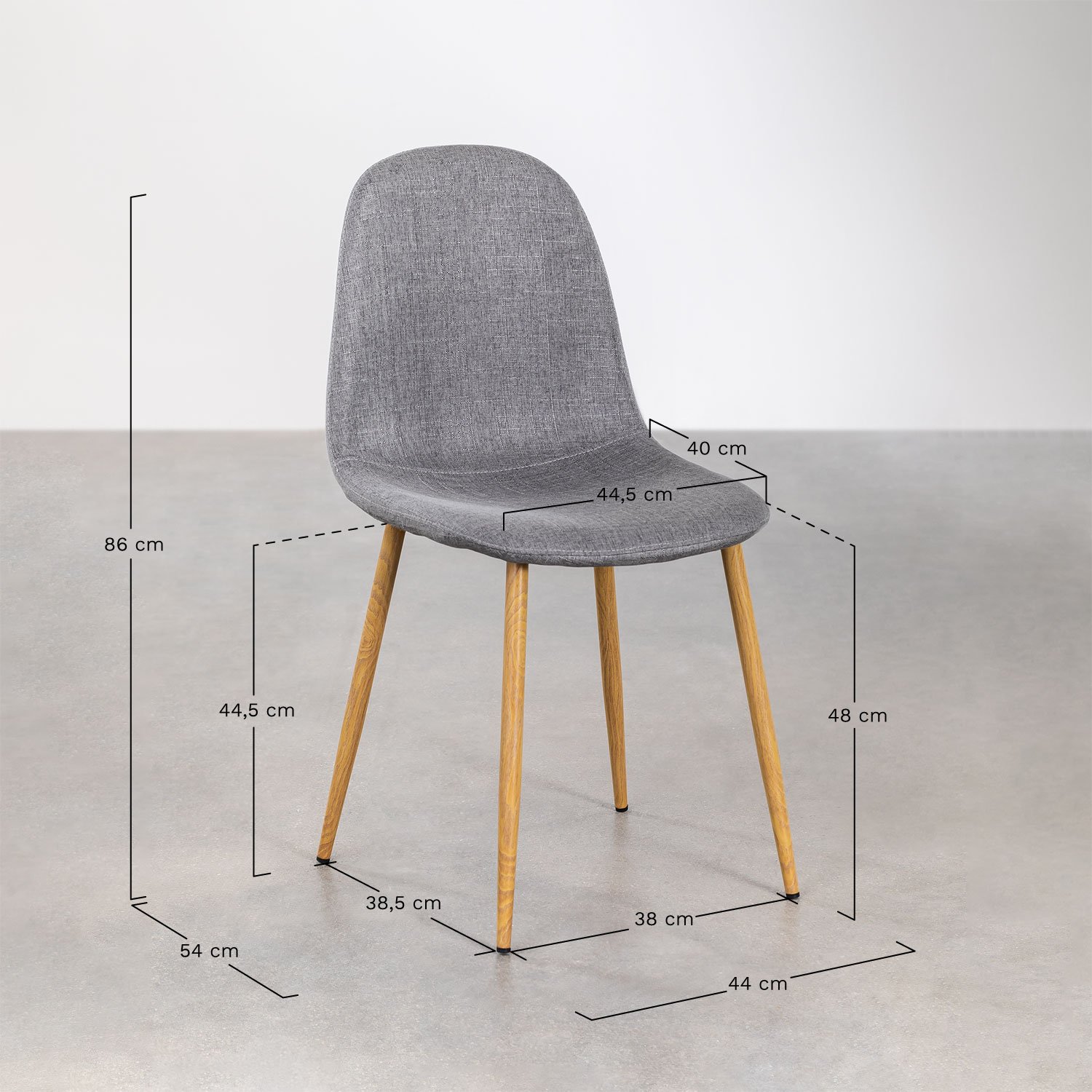 Pack 4 chaises de salle à manger Glamm, mesures