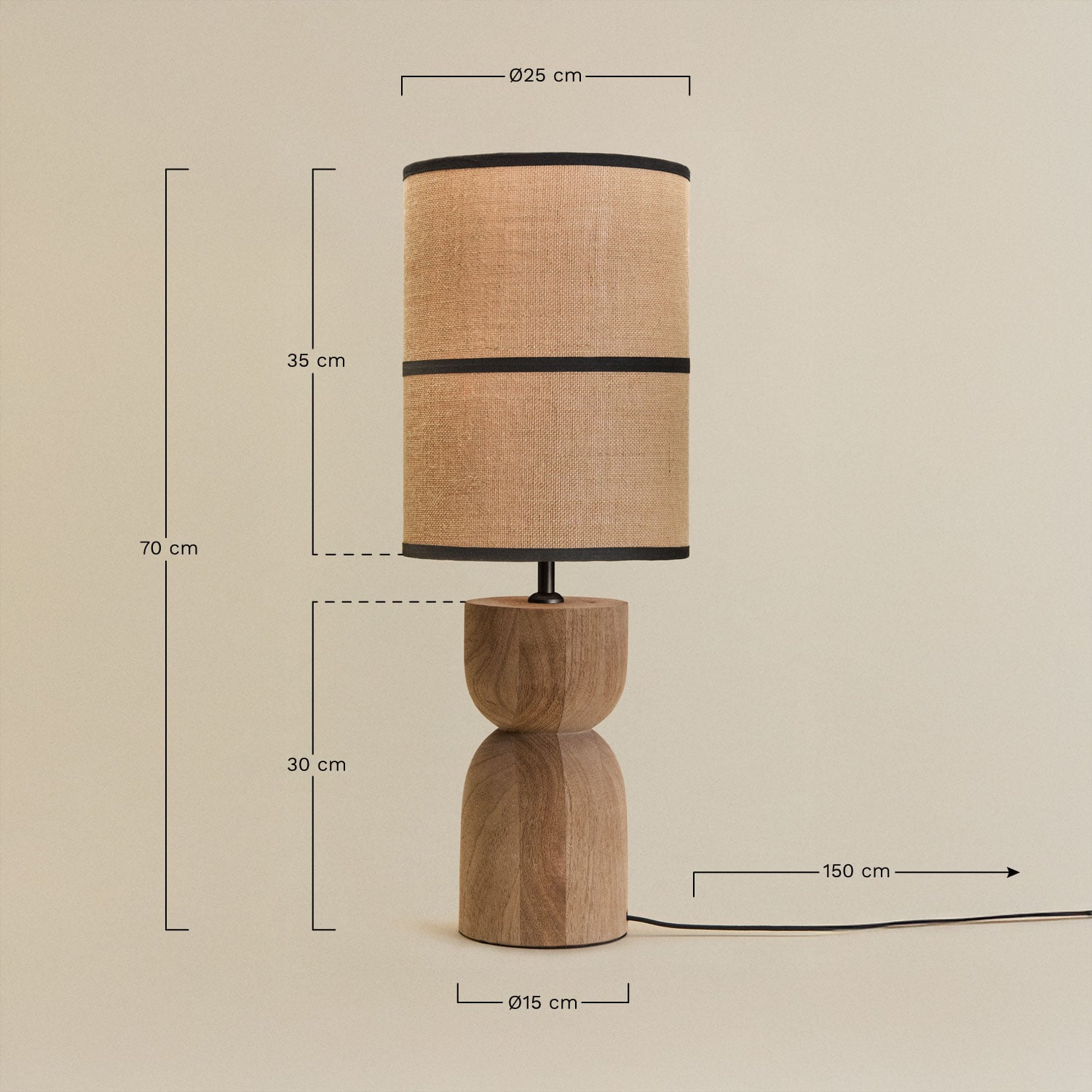 Lampe de table en bois de manguier Diniz, mesures