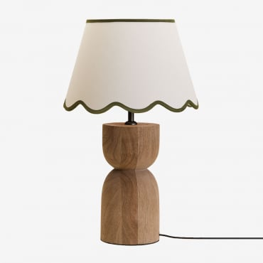 Lampe De Table En Bois De Manguier Diniz ↑30 Cm & Gardenia Coton Blanc - Vert Armée 35 Cm Berne - Sklum