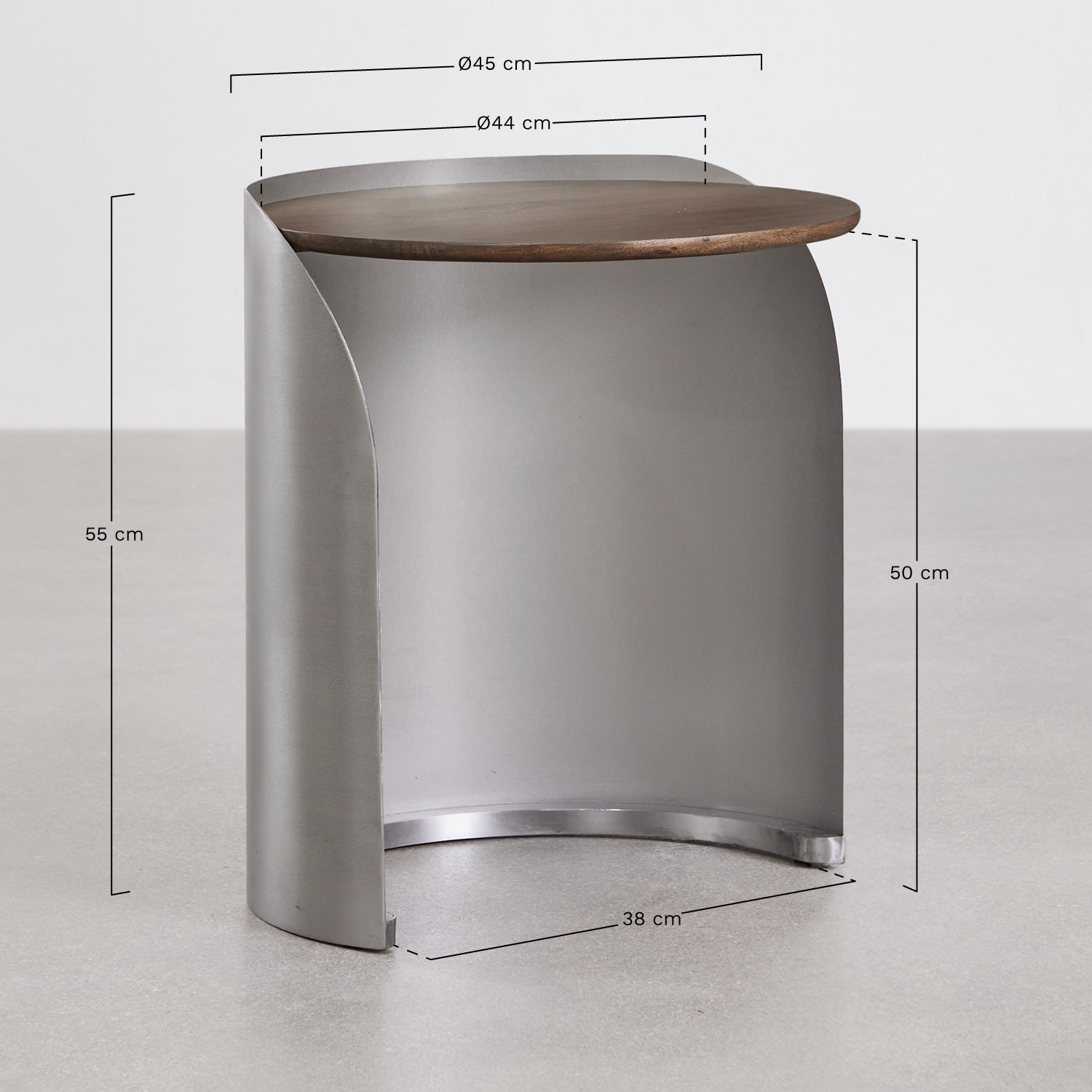 Tables d'appoint rondes gigognes Xireisa en bois de manguier et acier inoxydable, mesures