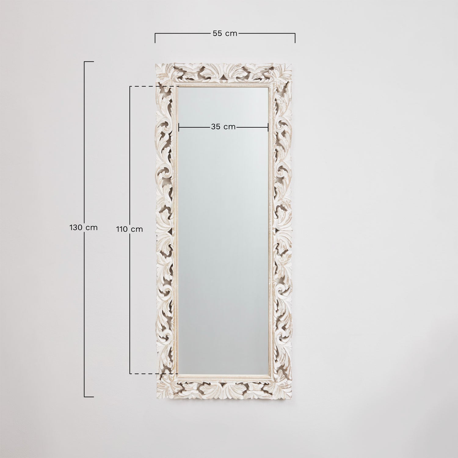 Miroir mural rectangulaire en bois de manguier Arnas, mesures