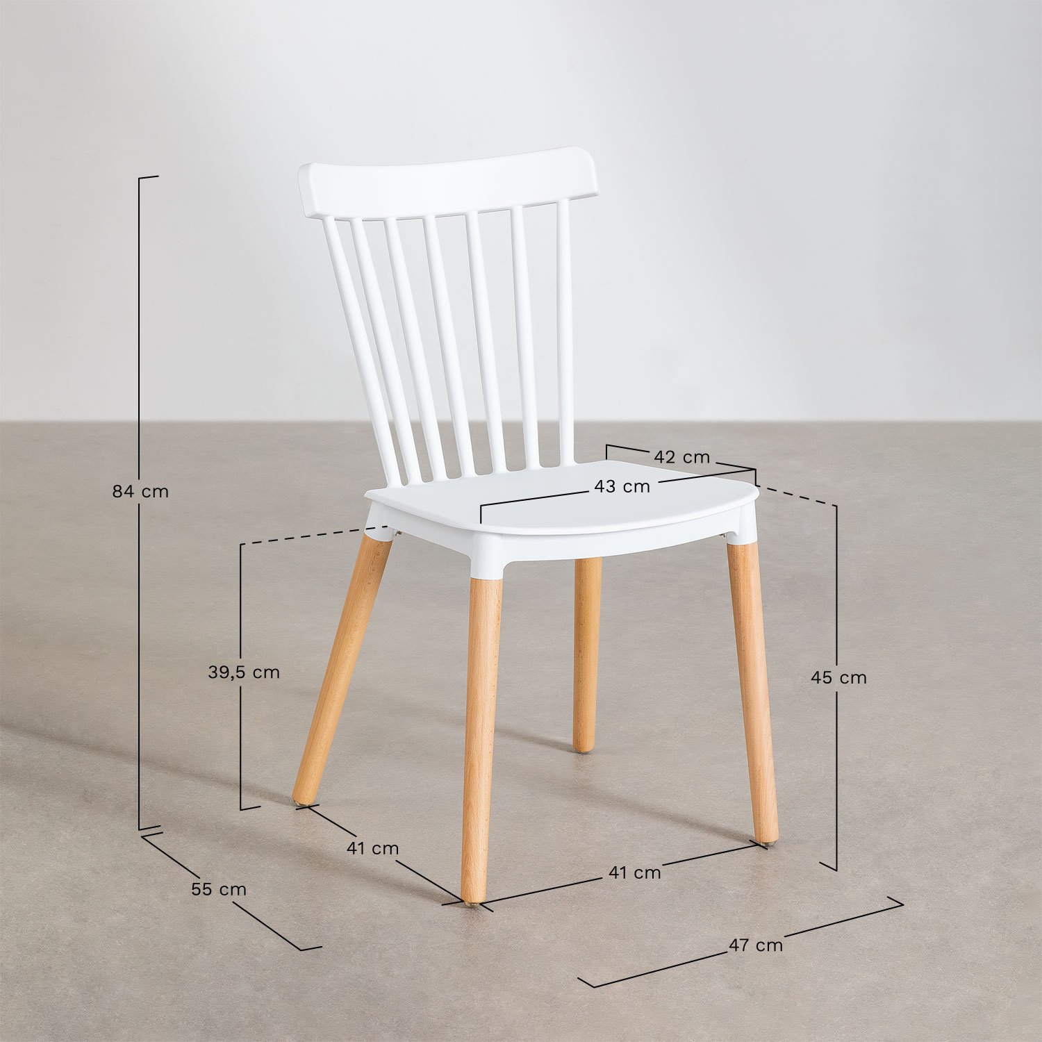 Pack de 2 chaises de salle à manger en bois de hêtre et polypropylène Royal, mesures