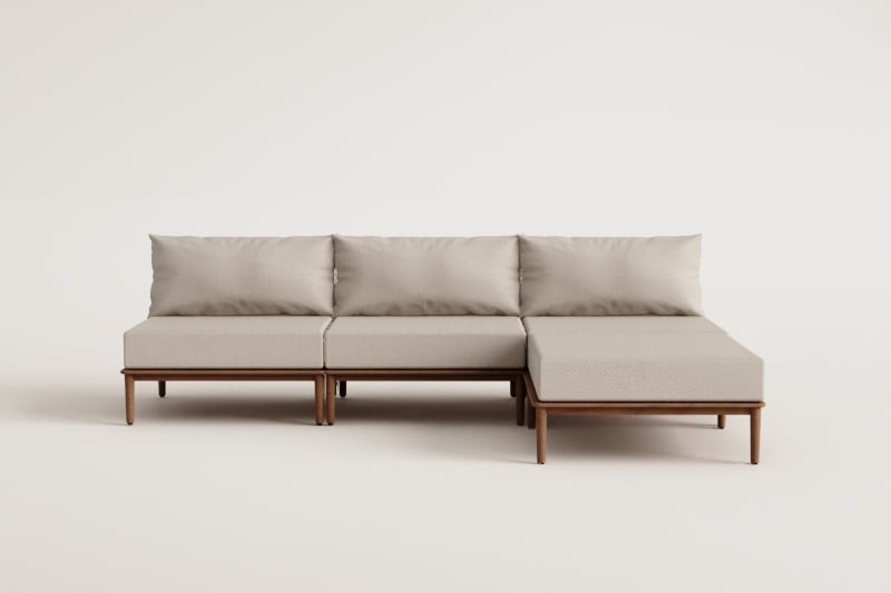 Canapé modulaire 3 pièces et pouf en acacia Giulia