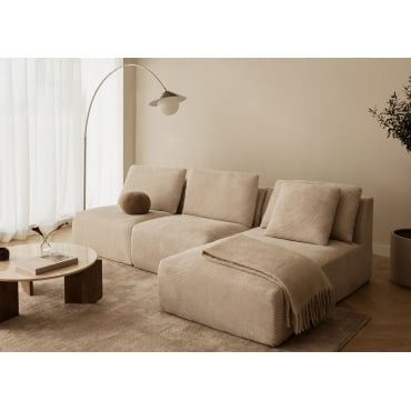 Canapé modulable méridienne droite 3 pièces en velours côtelé emballé sous vide Temple