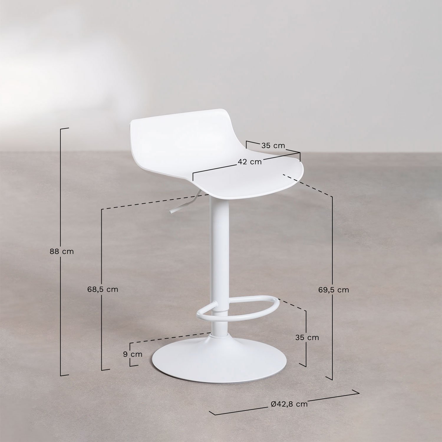 Lot de 2 tabourets hauts réglables Arjenn, mesures