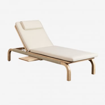 Pack De 2 Chaises Longues Inclinables En Bois D'acacia Avec Coussin Dubai Acacia Rustique Marron & Tissu Blanc Gardenia - Sklum
