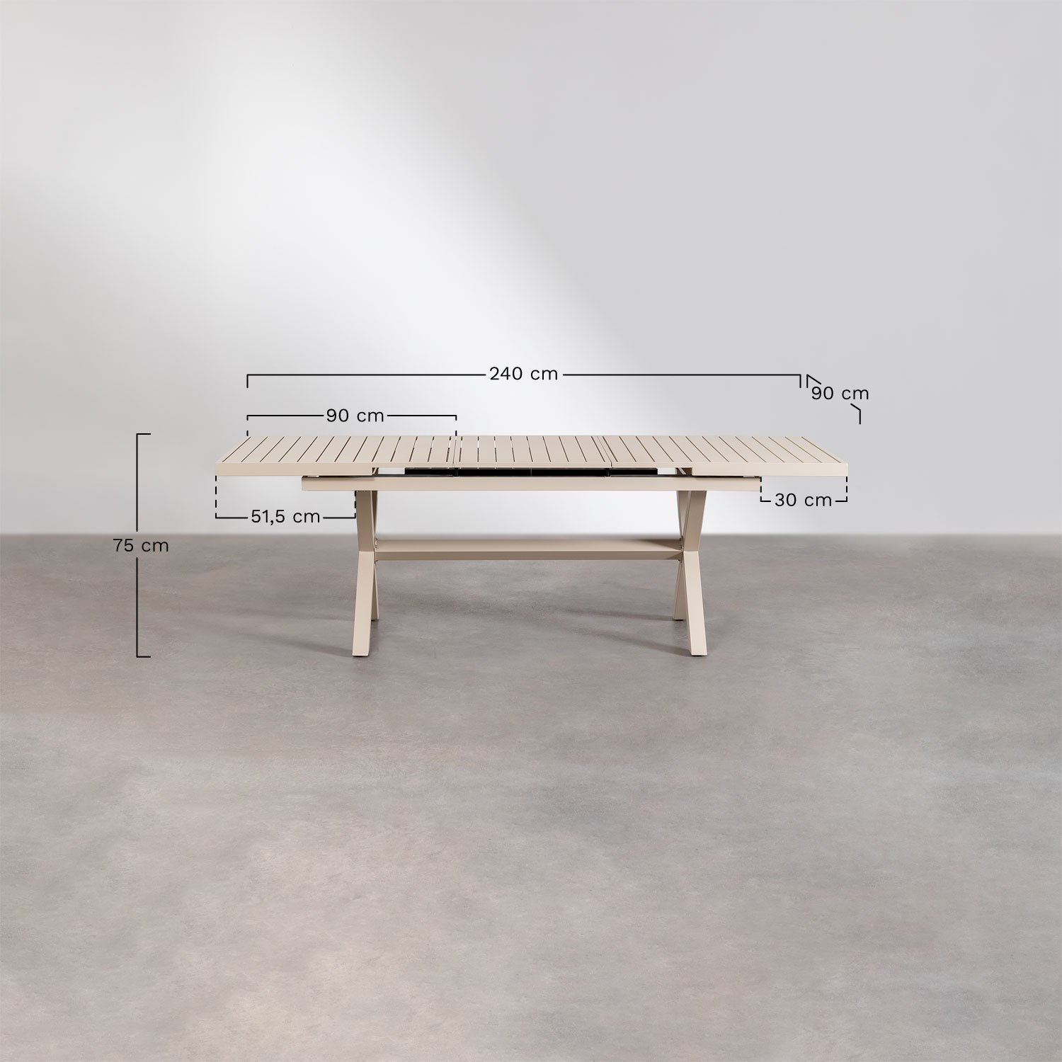 Table à manger rectangulaire extensible en aluminium Karena, mesures