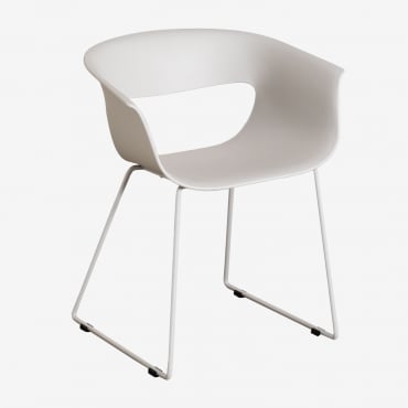 Pack De 4 Chaises De Salle À Manger Avec Accoudoirs En Polypropylène Et Acier Alanys Blanc Grisâtre - Sklum
