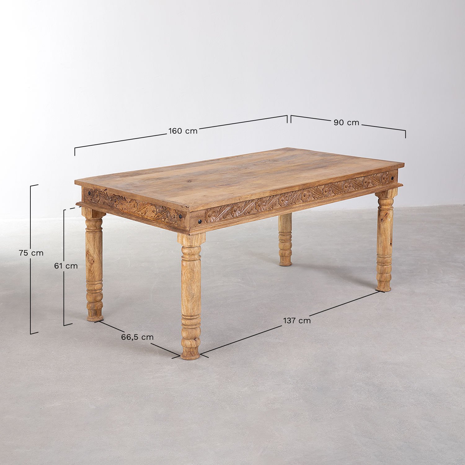 Table à manger rectangulaire en bois de manguier (160x90 cm) Taraz     , mesures