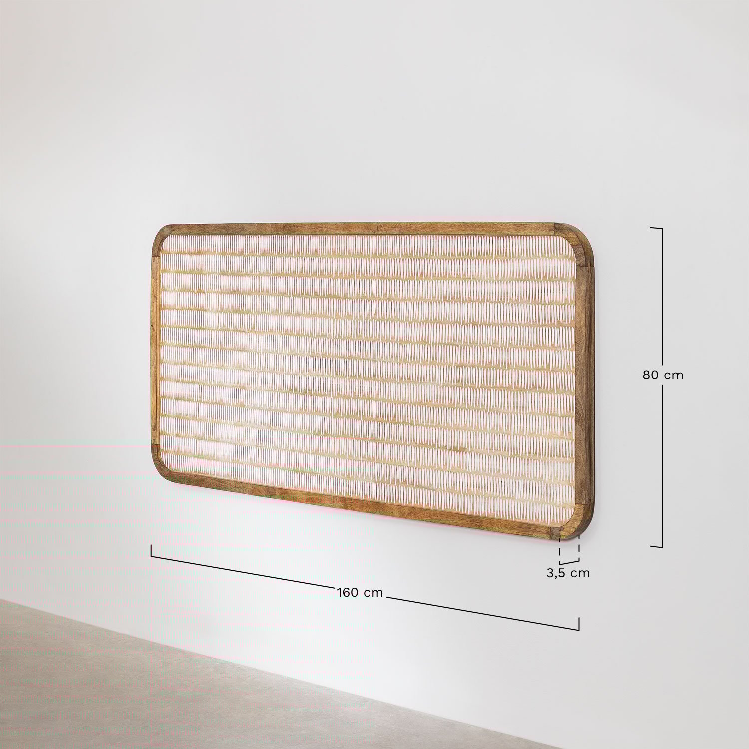 Tête de lit pour lit de 150 cm en bois de manguier Yulara, mesures