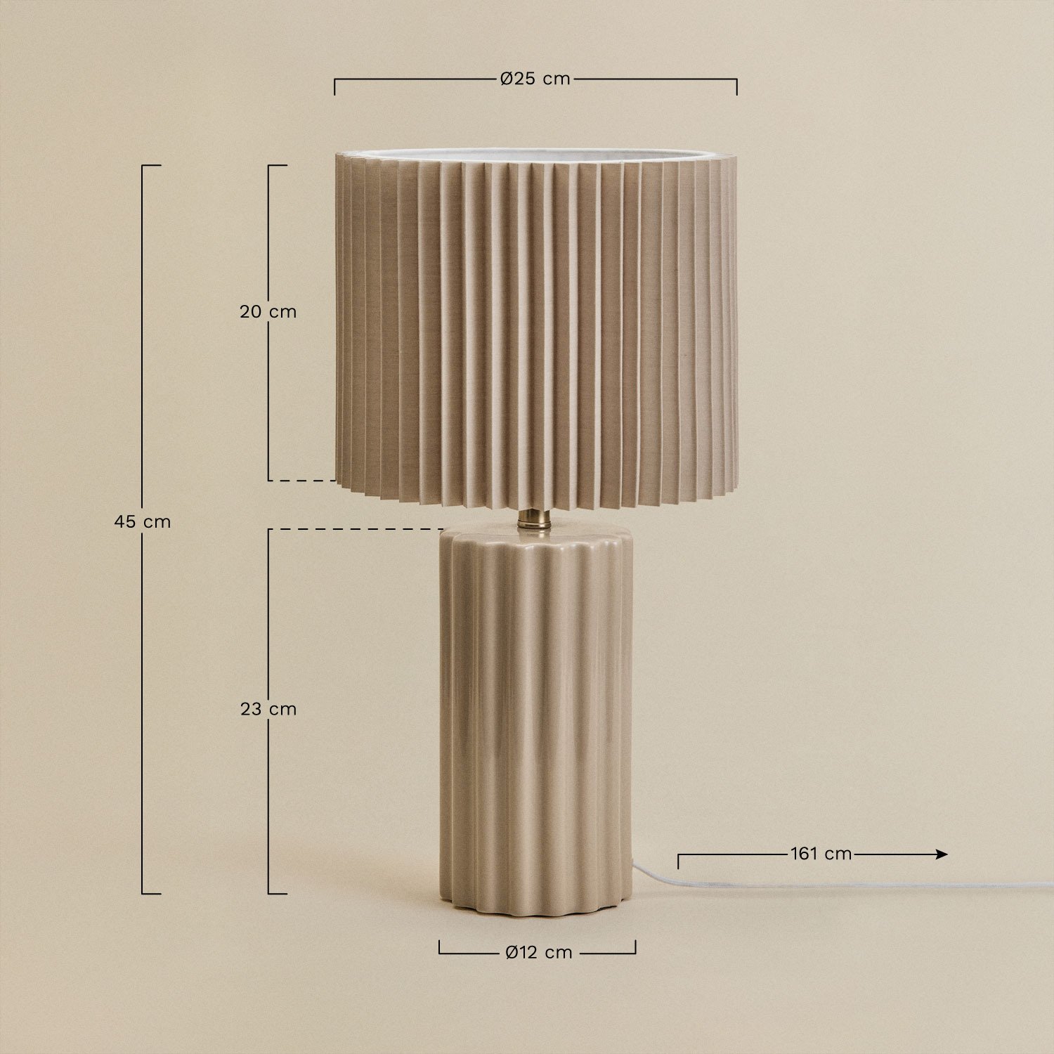 Lampe de table en céramique et tissu Marvila, mesures