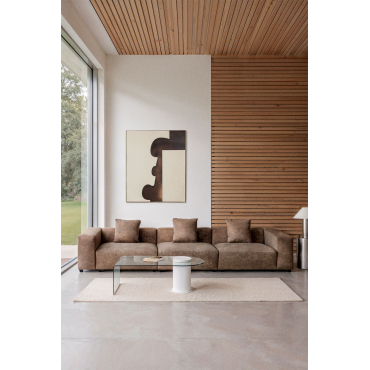 Canapé Modulaire 3 Pièces (↔︎375 Cm) Avec Accoudoir Haut Bruna Daim Café Marron - Sklum