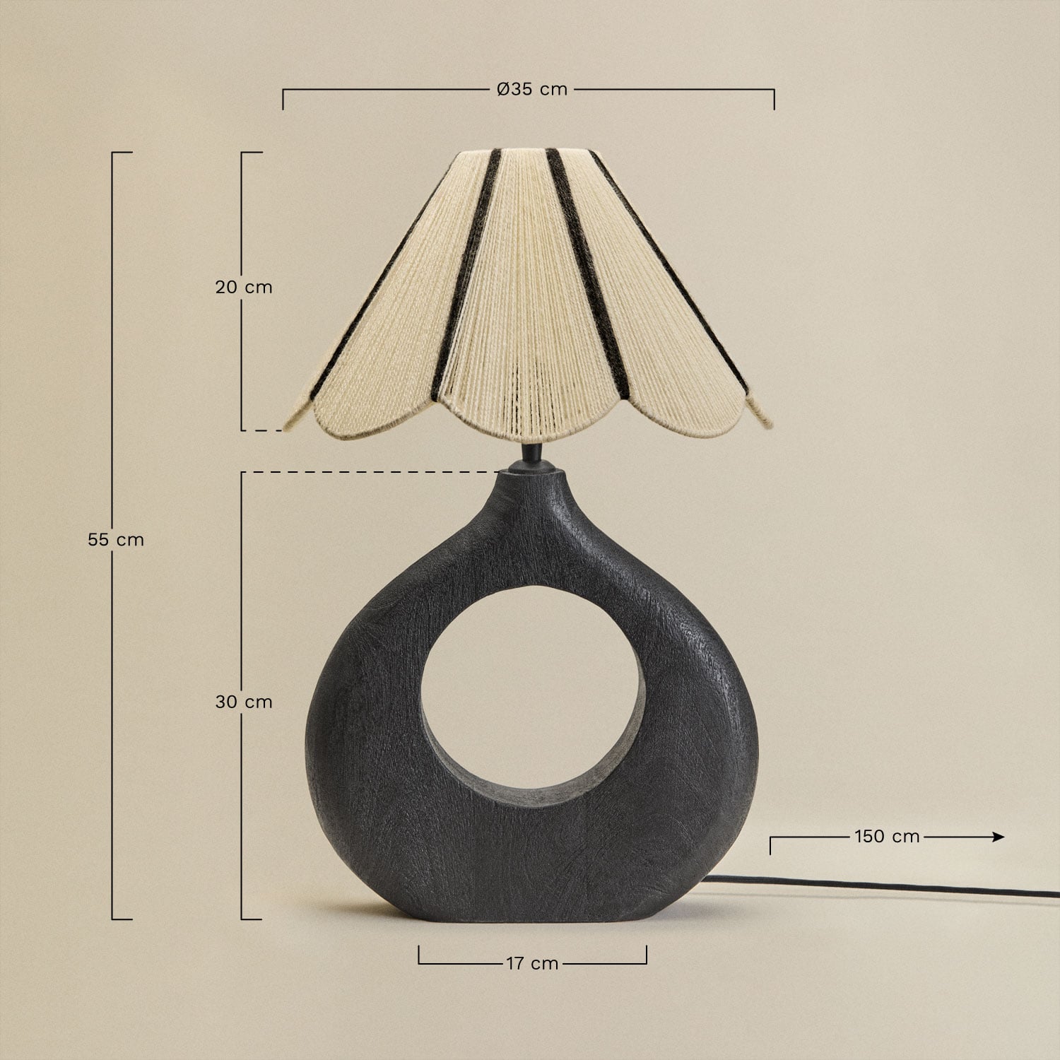 Lampe de table en bois de manguier Joana, mesures