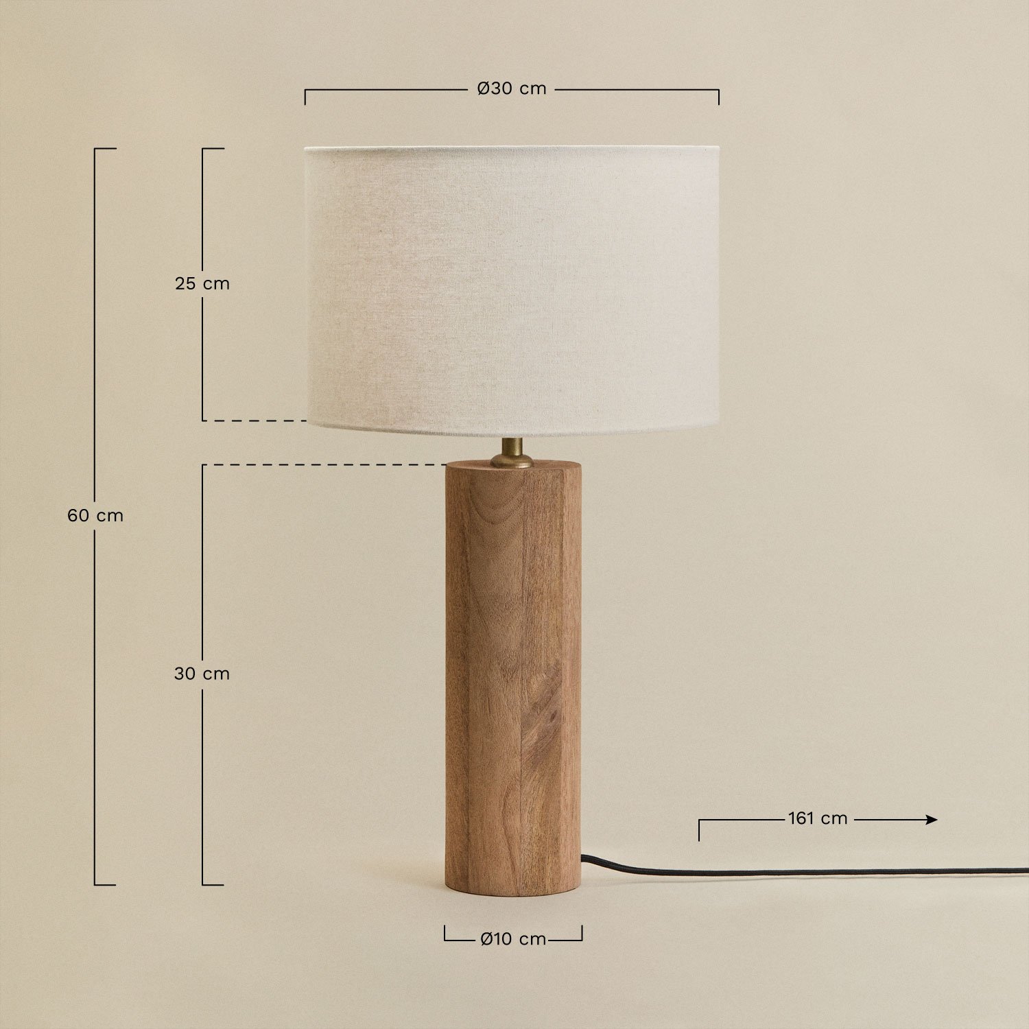 Lampe de table en bois de manguier Carolina, mesures