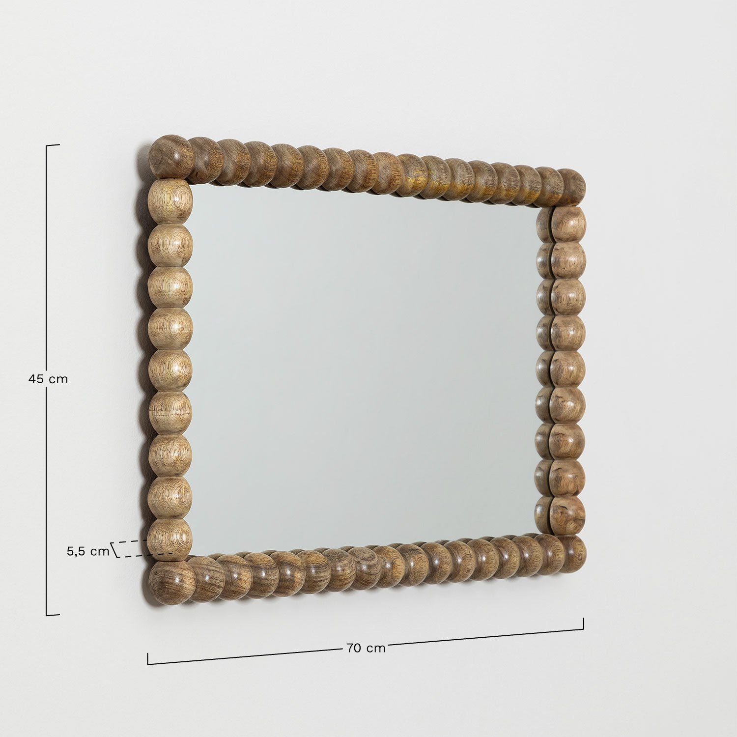 Miroir mural rectangulaire 45x70 cm en bois de manguier Fearne, mesures