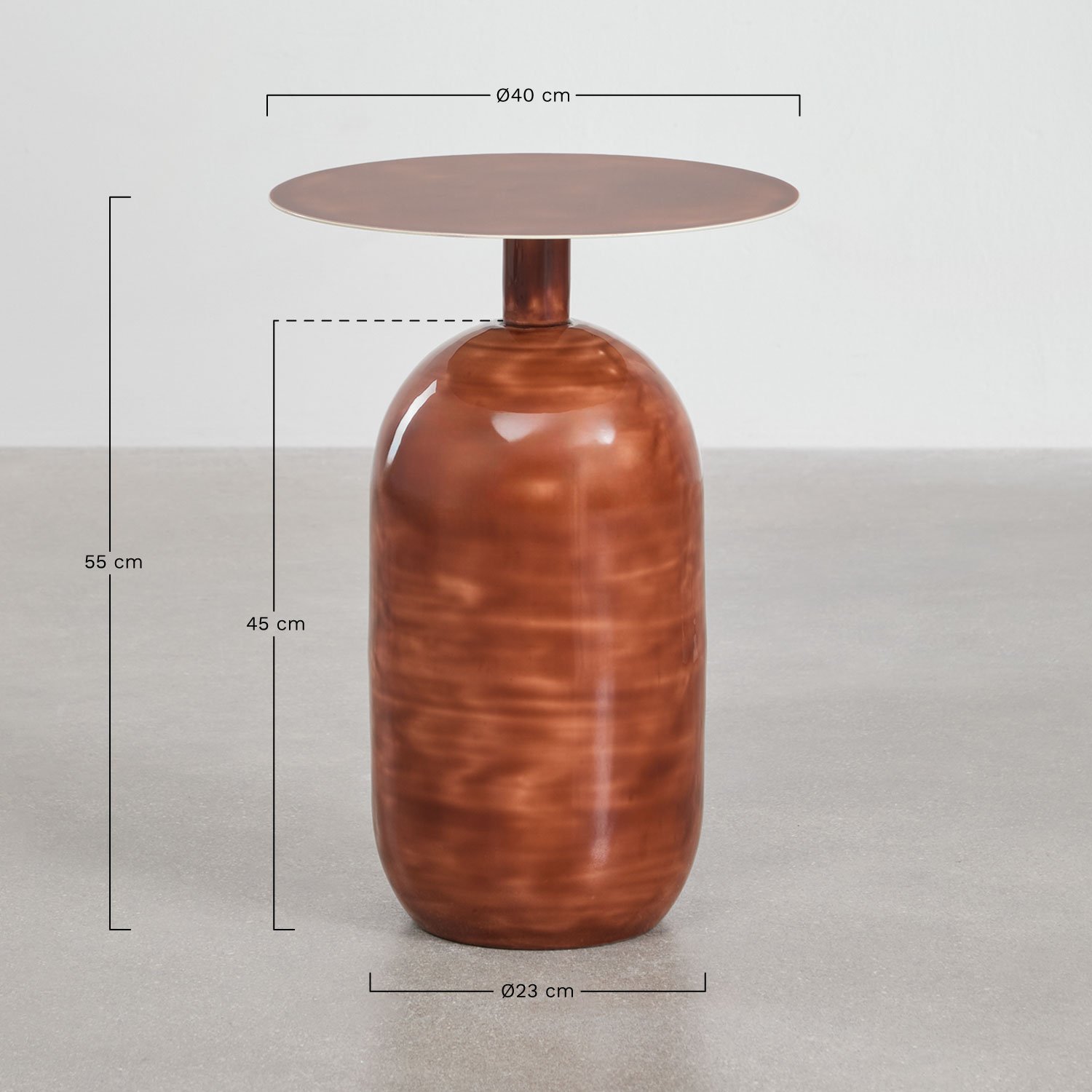 Table d'appoint ronde en fer Truax, mesures