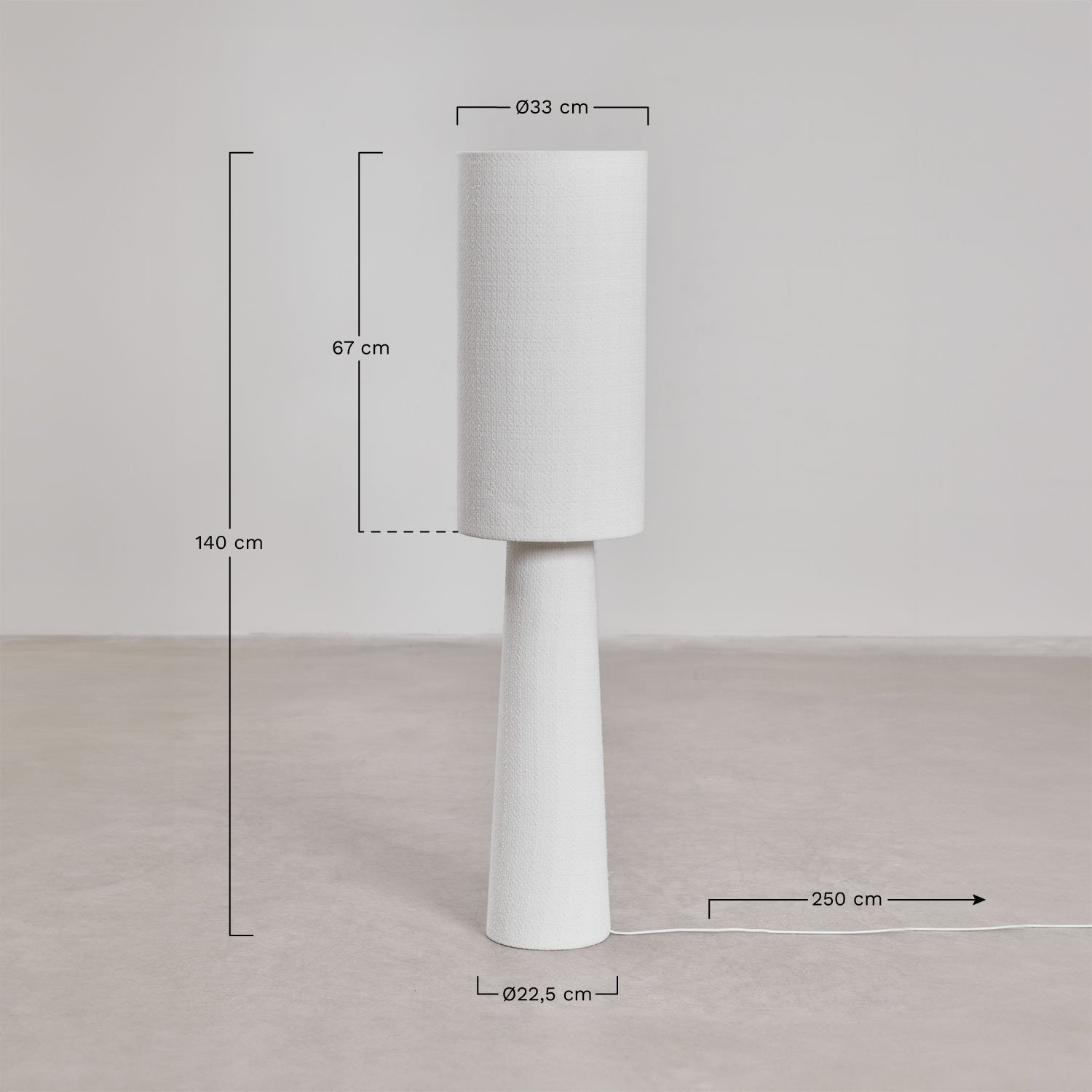 Lampadaire Bercy en tissu et fer, mesures