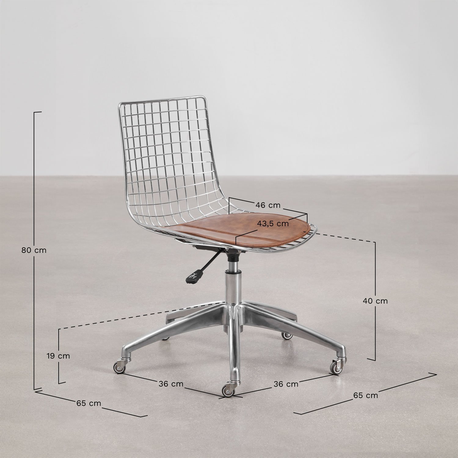 Chaise de bureau en acier Renee, mesures