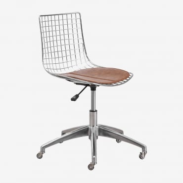 Chaise De Bureau En Acier Renee Chromé & Similicuir Café Vintage - Sklum
