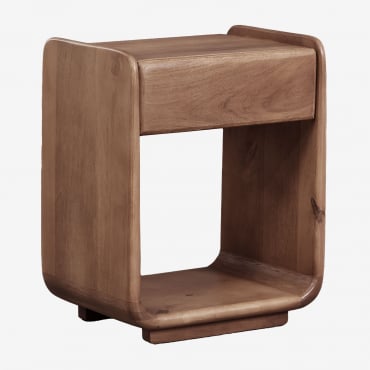Table De Chevet Rectangulaire Avec Tiroir 40x30 Cm En Bois Tinsley Brun Acacia Foncé - Sklum