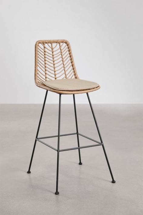 Lot de 2 tabourets hauts 65 cm en rotin synthétique finition naturelle et pieds blancs Gouda Natural - Noir