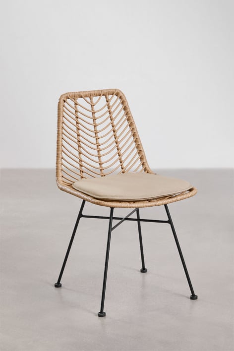 Lot de 4 chaises de jardin en rotin synthétique Gouda Natural - Noir