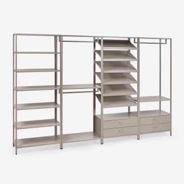 Armoire Modulaire Ouverte Janine 4 Pièces Avec Étagères En Acier Brun Moka - Sklum