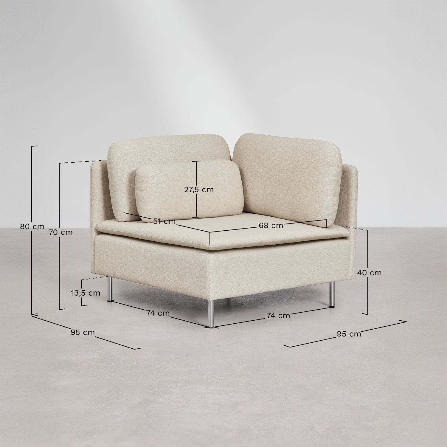 Module d'angle pour canapé modulable Oriol , mesures