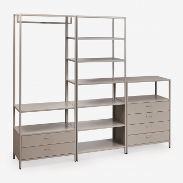 Armoire Modulaire Ouverte 3 Pièces Janine Avec Tiroirs En Acier Brun Moka - Sklum
