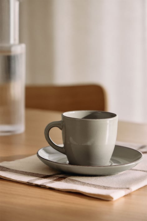 Lot de 2 tasses à café en grès Ronilena avec soucoupes, 22 cl