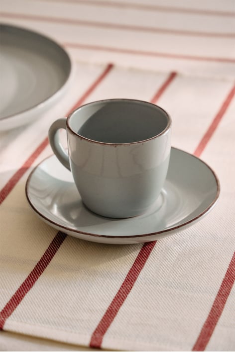 Lot de 2 tasses à café en grès Ronilena avec soucoupes, 22 cl - Gris dauphin - Marron