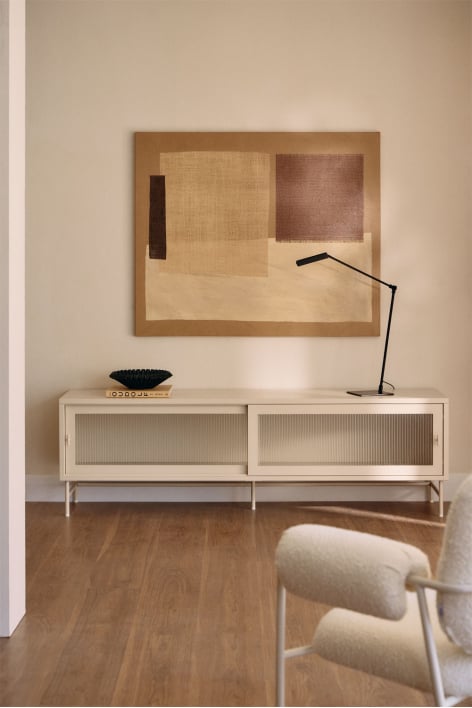 Meuble TV 180x40 cm en acier et verre Paoline