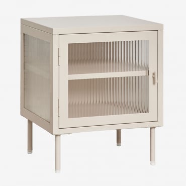 Table De Chevet Paoline En Acier Et Verre Beige Crème - Sklum
