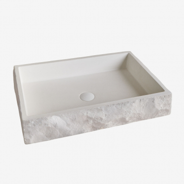 Évier Rectangulaire 60x40 Cm En Ciment Ushba Blanc Cassé - Sklum