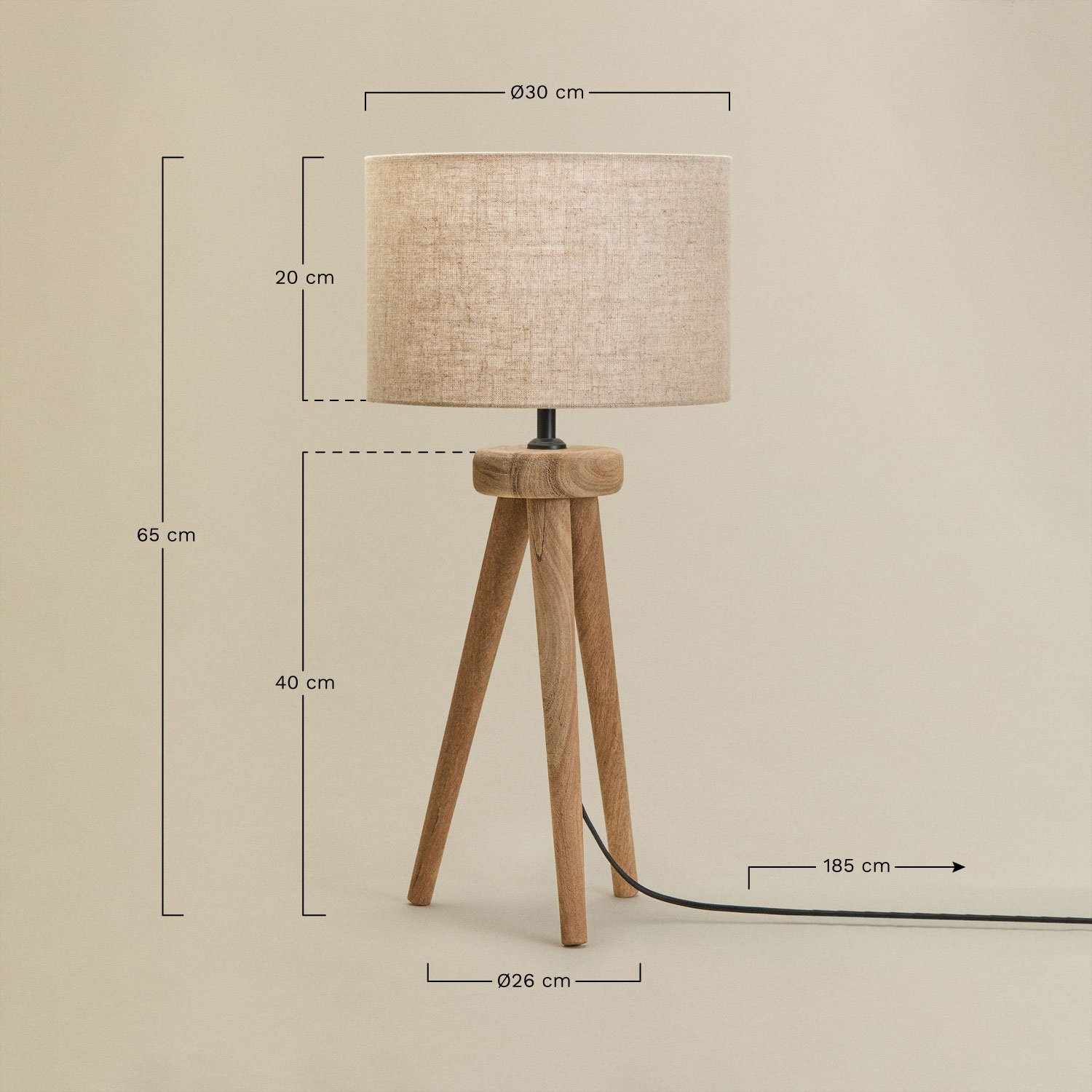 Lampe de table en bois de manguier Simona, mesures