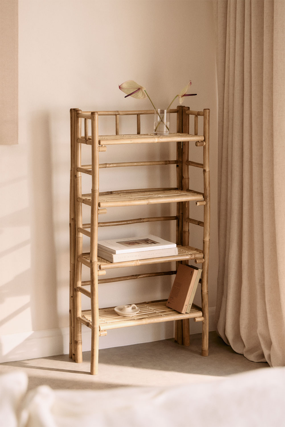 Étagère Murale En Bambou Avec Lanières Simili Cuir Vert Kaki - Style Tendance, à Coller Ou Fixer - 8
