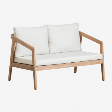 Canapé 2 Places En Bois D'acacia Kaela Acacia Marron Clair & Tissu Blanc Gardenia - Sklum